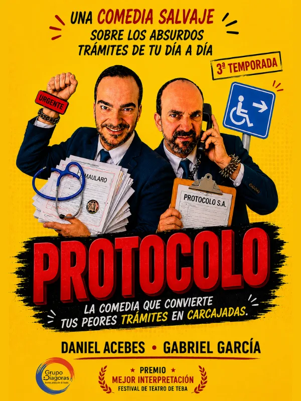 Cartel de la obra Protocolo en Teatro de las Aguas, Madrid